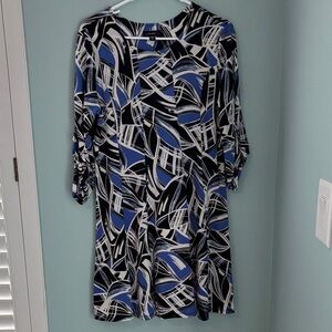 Cocomo Abstract Blue and Black 3/4 length Sleeve Dress